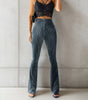Pantalon en Velours Côtelé Taille Haute et Coupe Flare pour Femme