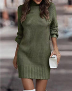 Robe Pull Courte Moulante à Manches Longues et Col Montant pour Femme