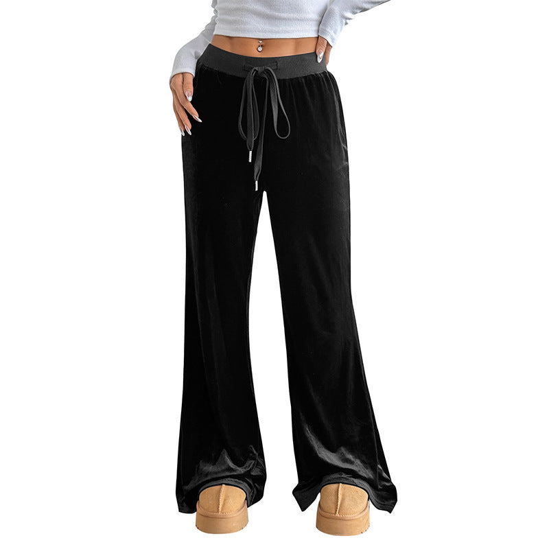 Pantalon Large en Velours à Taille Élastique pour Femme