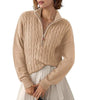 Pull Torsadé en Grosse Maille à Col Montant et Demi Zip pour Femme