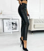 Pantalon Taille Haute Moulant en Simili Cuir avec Zip pour Femme