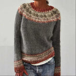 Pull Oversize Jacquard à Col Rond et Manches Longues pour Femme