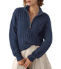 Pull Torsadé en Grosse Maille à Col Montant et Demi Zip pour Femme