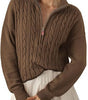Pull Torsadé en Grosse Maille à Col Montant et Demi Zip pour Femme