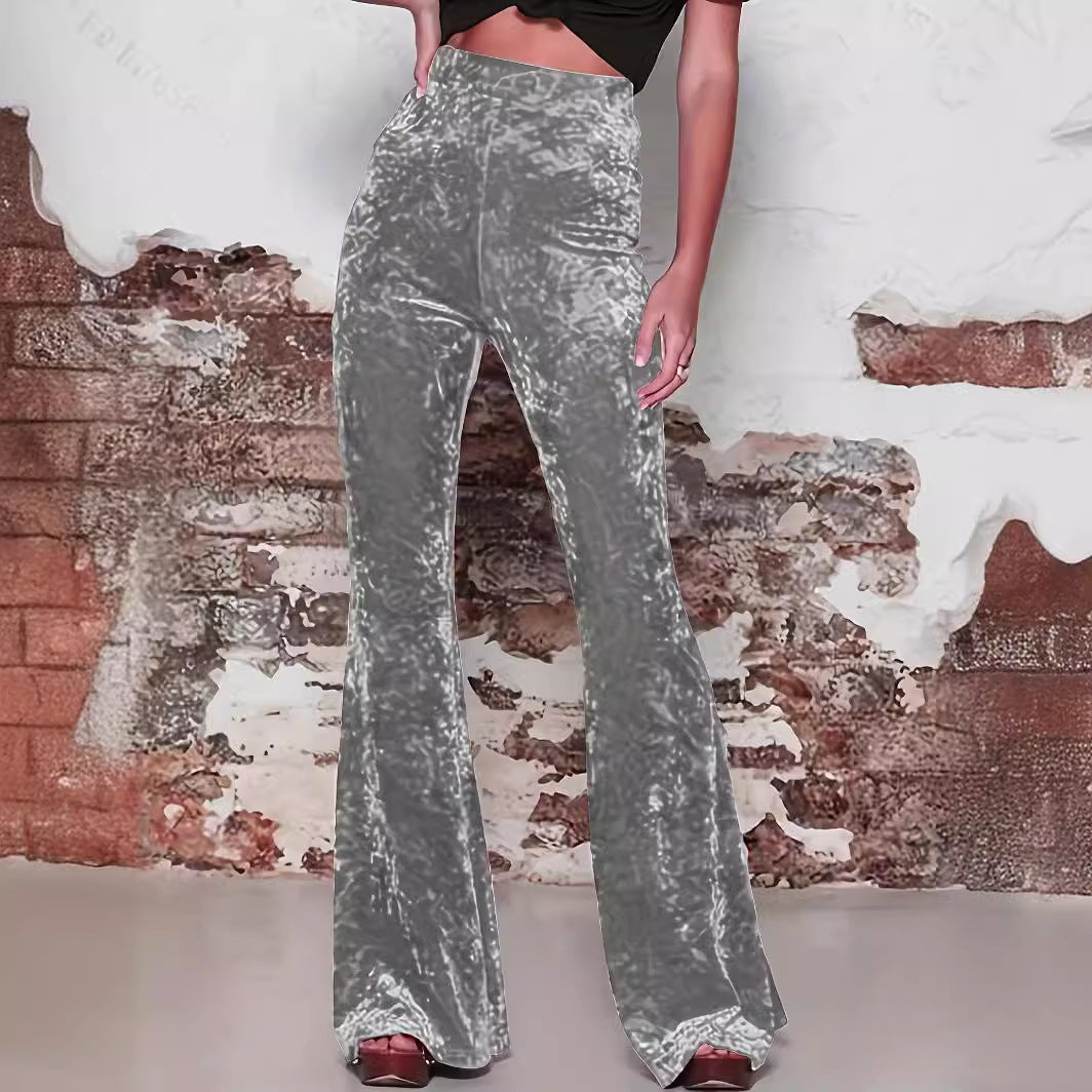 Pantalon Large à Taille Haute et Brillant pour Femme