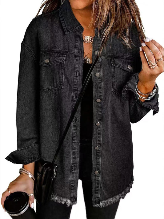 Veste en Denim Frangée pour Femmes