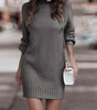 Robe Pull Courte Moulante à Manches Longues et Col Montant pour Femme