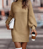 Robe Pull Courte Moulante à Manches Longues et Col Montant pour Femme