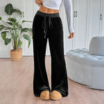 Pantalon Large en Velours à Taille Élastique pour Femme