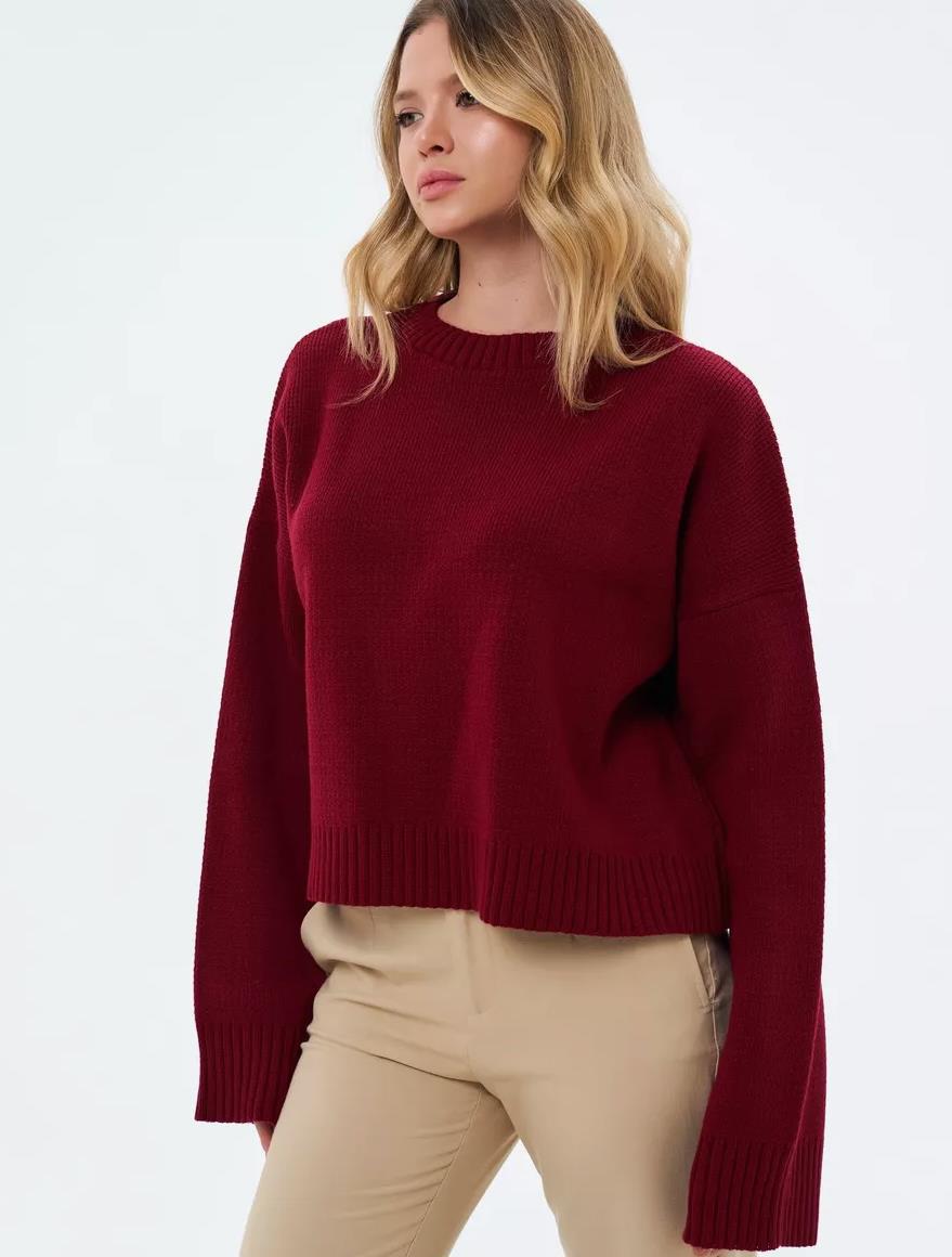 Pull Oversize à Col Montant Côtelé pour Femme