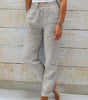 Pantalon Large en Coton et Lin Taille Élastique pour Femmes