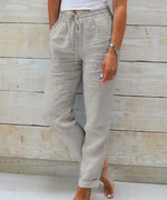 Pantalon Large en Coton et Lin Taille Élastique pour Femmes