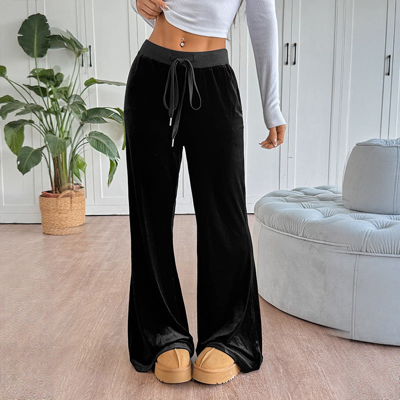 Pantalon Large en Velours à Taille Élastique pour Femme
