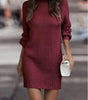 Robe Pull Courte Moulante à Manches Longues et Col Montant pour Femme