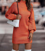 Robe Pull Courte Moulante à Manches Longues et Col Montant pour Femme