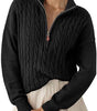 Pull Torsadé en Grosse Maille à Col Montant et Demi Zip pour Femme
