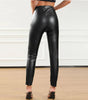 Pantalon Taille Haute Moulant en Simili Cuir avec Zip pour Femme