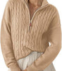 Pull Torsadé en Grosse Maille à Col Montant et Demi Zip pour Femme