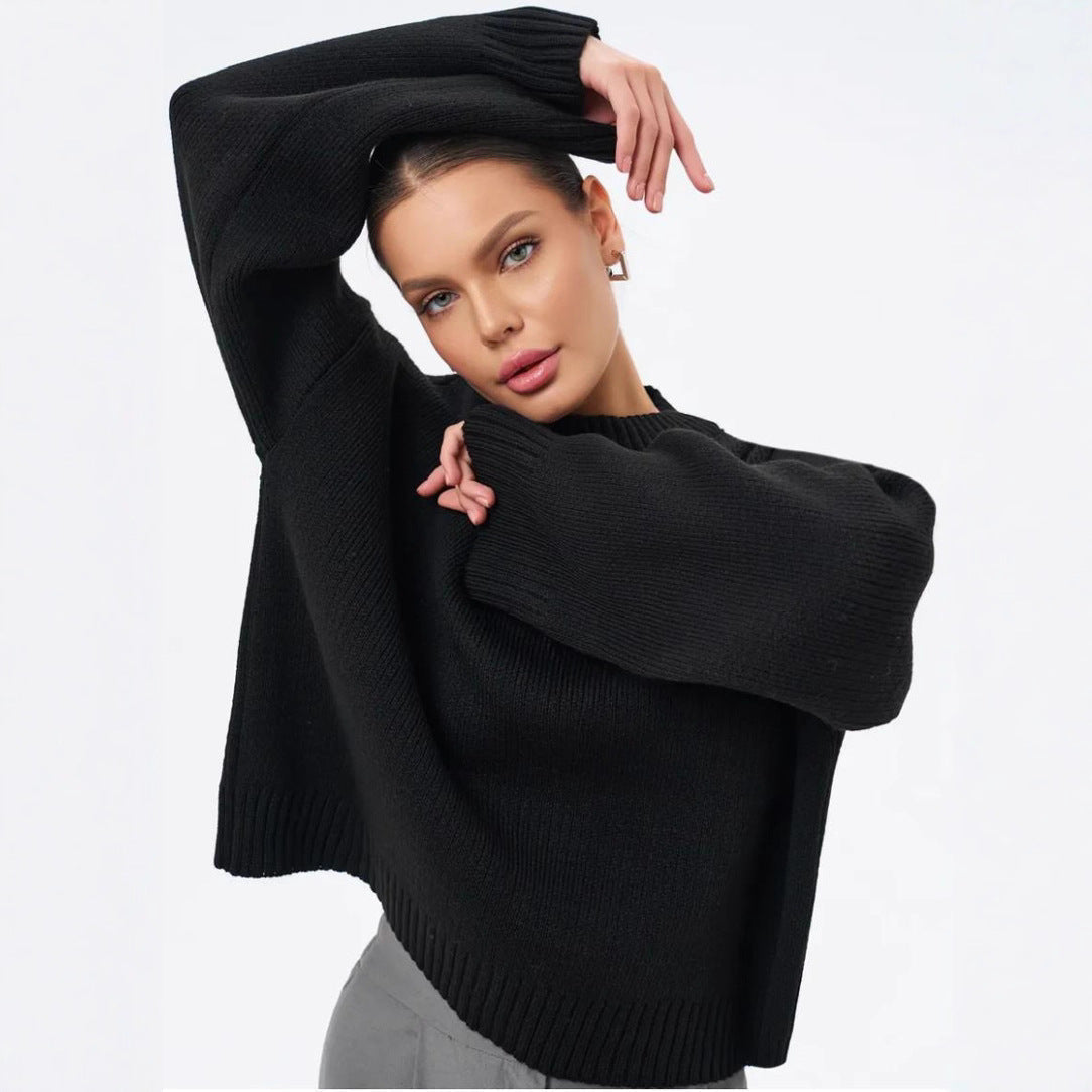 Pull Oversize à Col Montant Côtelé pour Femme