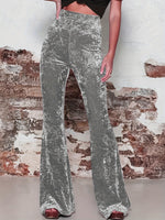 Pantalon Large à Taille Haute et Brillant pour Femme