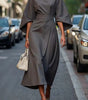 Robe Midi Élégante à Manches Ballon pour Femmes