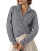 Pull Torsadé en Grosse Maille à Col Montant et Demi Zip pour Femme