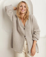 Cardigan Oversize Femme à Manches Longues et Col V avec Boutons