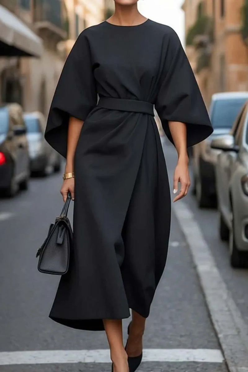 Robe Midi Élégante à Manches Ballon pour Femmes