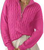 Pull Torsadé en Grosse Maille à Col Montant et Demi Zip pour Femme