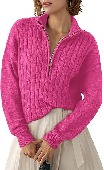 Pull Torsadé en Grosse Maille à Col Montant et Demi Zip pour Femme