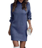 Robe Pull Courte Moulante à Manches Longues et Col Montant pour Femme