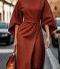 Robe Midi Élégante à Manches Ballon pour Femmes