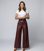 Pantalon Large Taille Haute en Simili Cuir avec Ceinture pour Femme