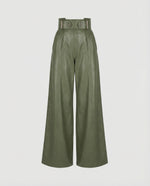 Pantalon Large Taille Haute en Simili Cuir avec Ceinture pour Femme