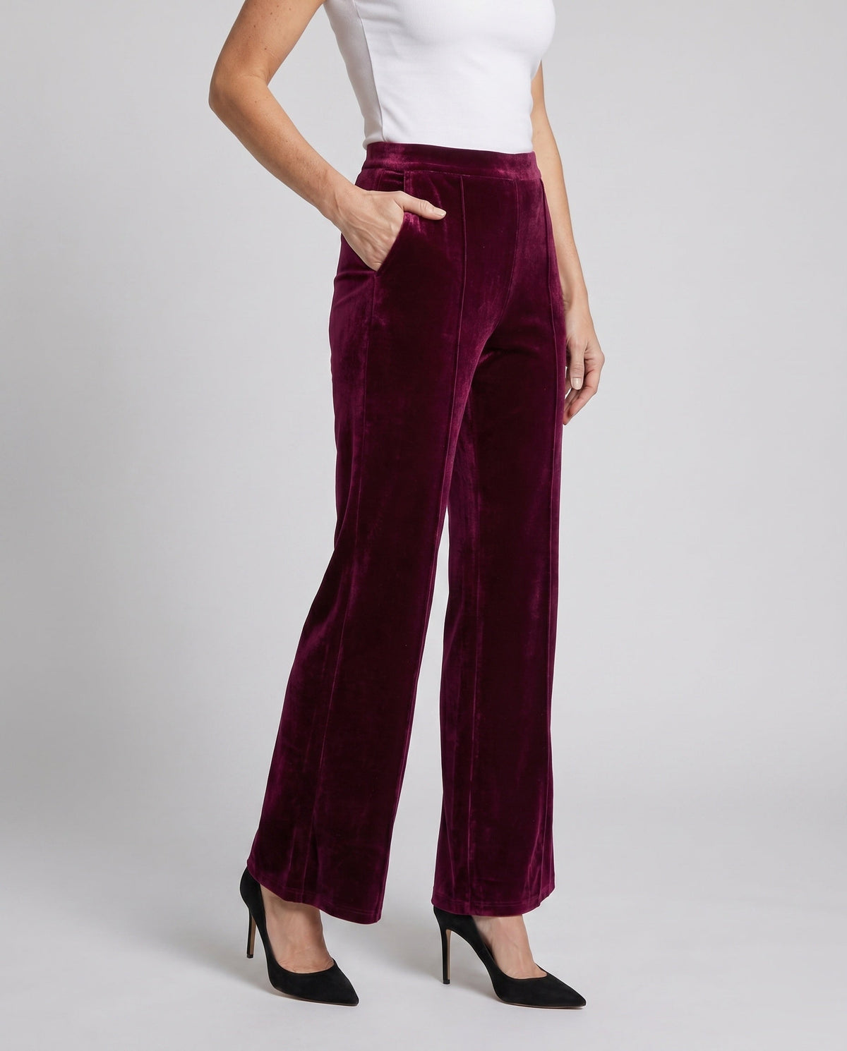 Pantalon en Velours à Taille Haute et Coupe Évasée pour Femme