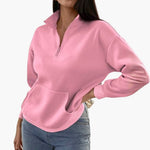 Pull Col Montant Zippé avec Poches pour Femmes