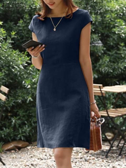 Robe Courte en Coton et Lin à Manches Courtes pour Femme | Idéale pour l'Été