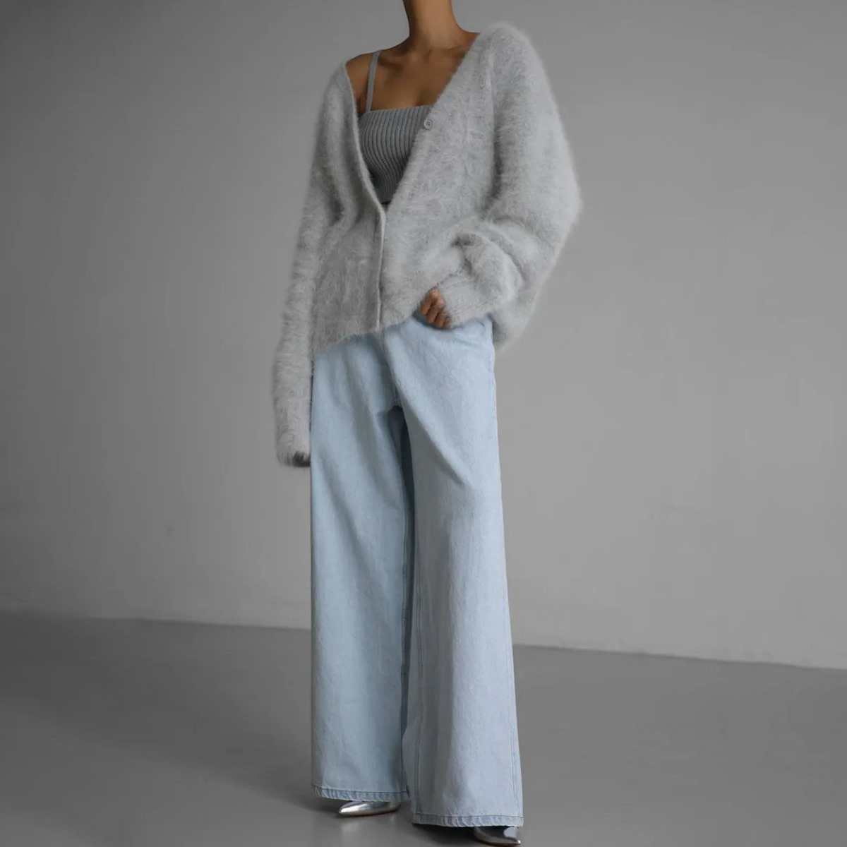 Cardigan Oversize à Col V et Manches Longues pour Femme