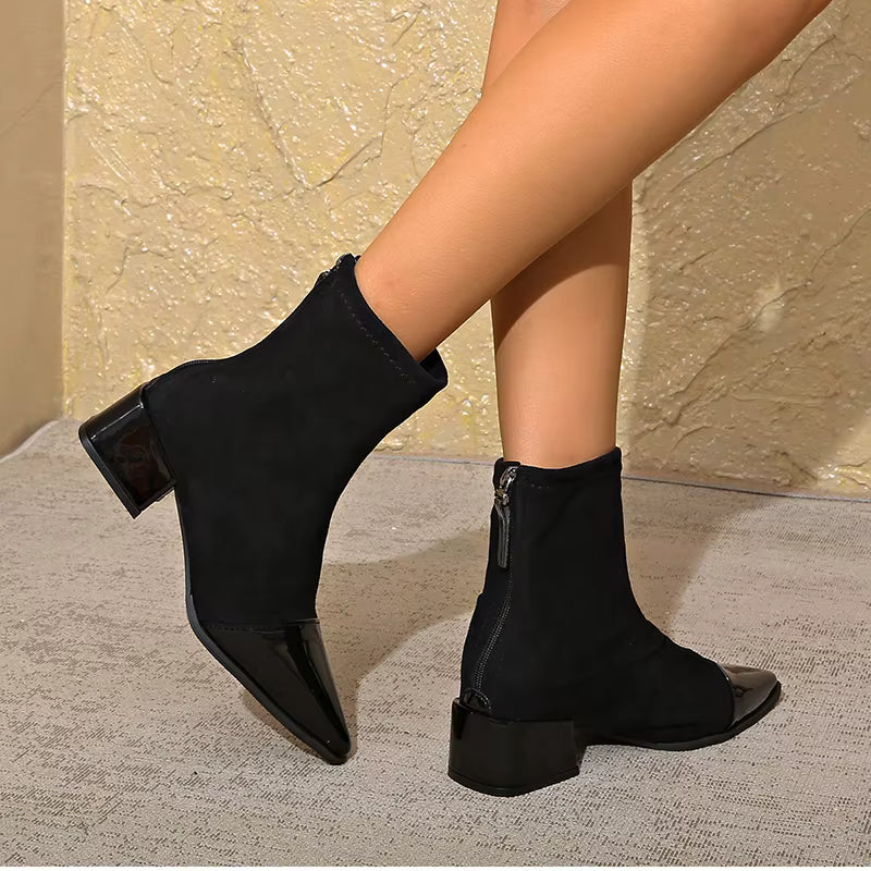 Bottine Pointue à Talon en Daim pour Femme