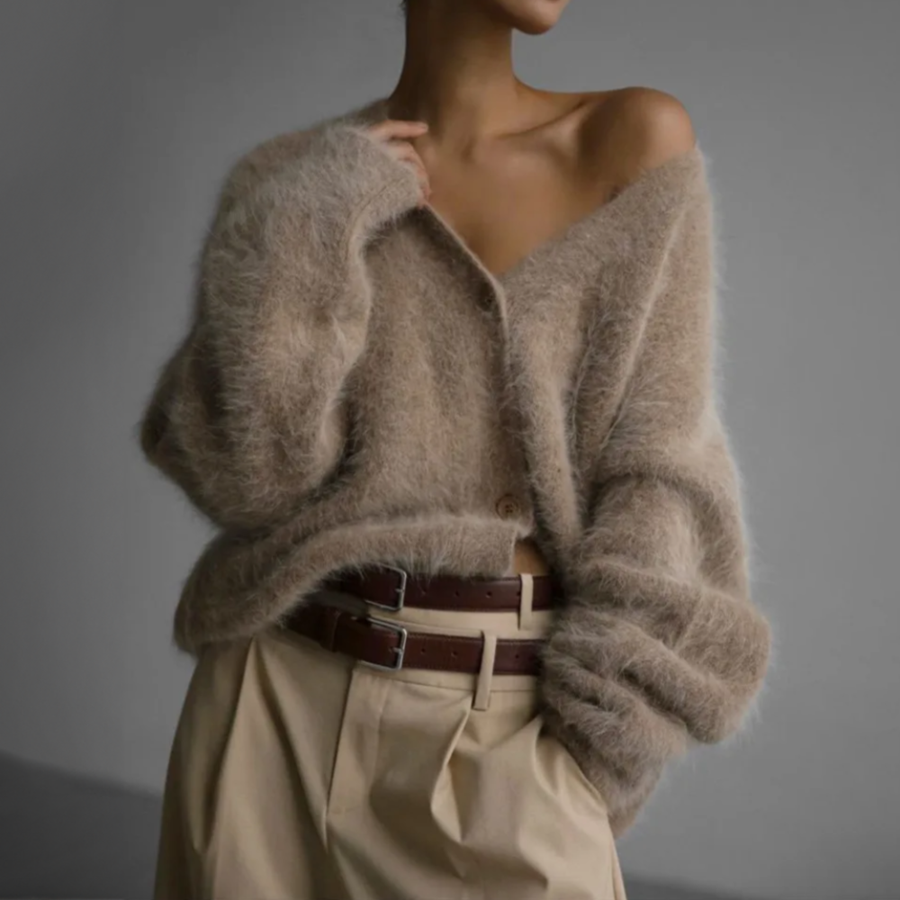 Cardigan Oversize à Col V et Manches Longues pour Femme