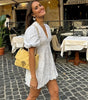 Robe Courte en Coton Embroide à Manches Bouffantes pour Femmes