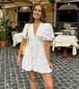 Robe Courte en Coton Embroide à Manches Bouffantes pour Femmes