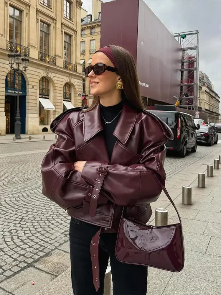 Veste courte en cuir synthétique pour Femme