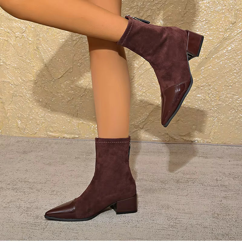 Bottine Pointue à Talon en Daim pour Femme