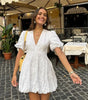 Robe Courte en Coton Embroide à Manches Bouffantes pour Femmes