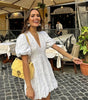 Robe Courte en Coton Embroide à Manches Bouffantes pour Femmes