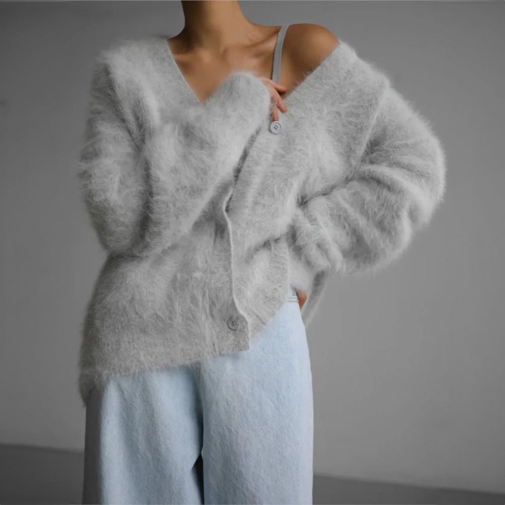 Cardigan Oversize à Col V et Manches Longues pour Femme