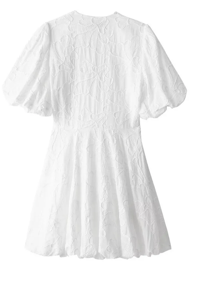 Robe Courte en Coton Embroide à Manches Bouffantes pour Femmes