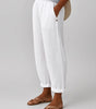 Pantalon à Jambe Large Taille Élastique en Lin pour Femme
