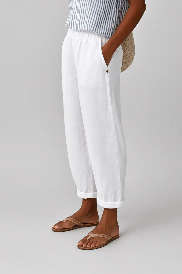 Pantalon à Jambe Large Taille Élastique en Lin pour Femme